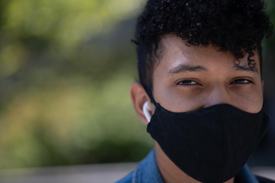 Cornell student with mask